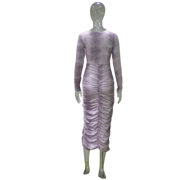 Kvinnors långärmad klänning Dammode Casual Plisserad klänning helt set Dammode Casual Printed veckad klänning (lila 3XL)