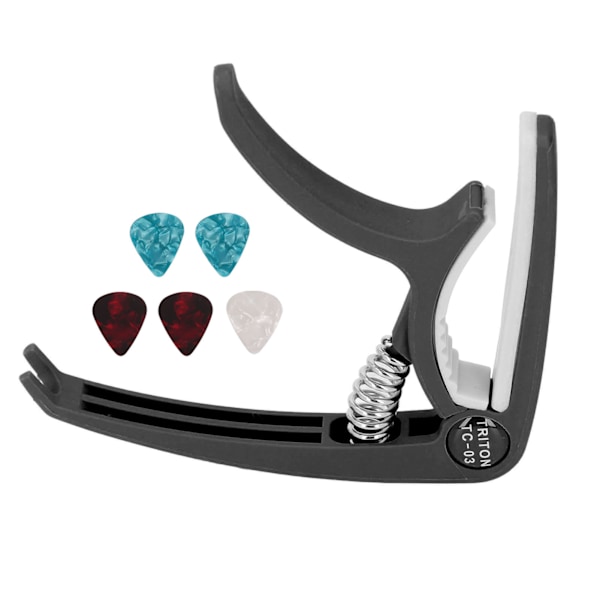 Elektrisk gitarr capo ABS snabb frigöring Ukulele gitarr capo set med 5PCS gitarr plektrum för mandolin banjo svart