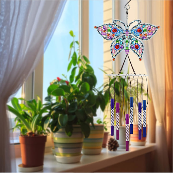 Diamantmålning Vindspel DIY Diamant Vindspel Målning Diamantkonst Hängande Diamantset Diamantkonst Vindspel Konstset för A Butterfly