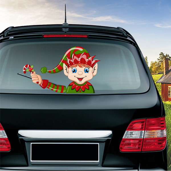 (1 pack) Santa Claus wiper Sticker Removable car windshield wiper Sticker Car Sticker (long hat ELF)