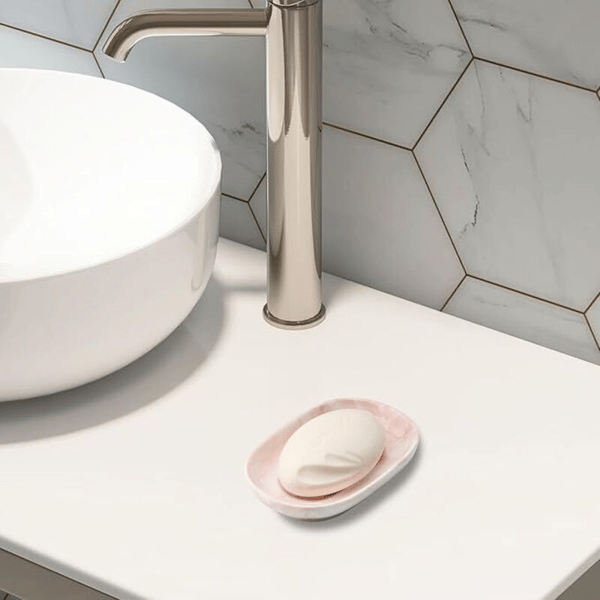 Pink Keramisk Sæbeskål, Skridsikker Marmor Sæbeholder - Solid Sæbebakke til Badeværelse Badekar, Bruser & Køkkenvask