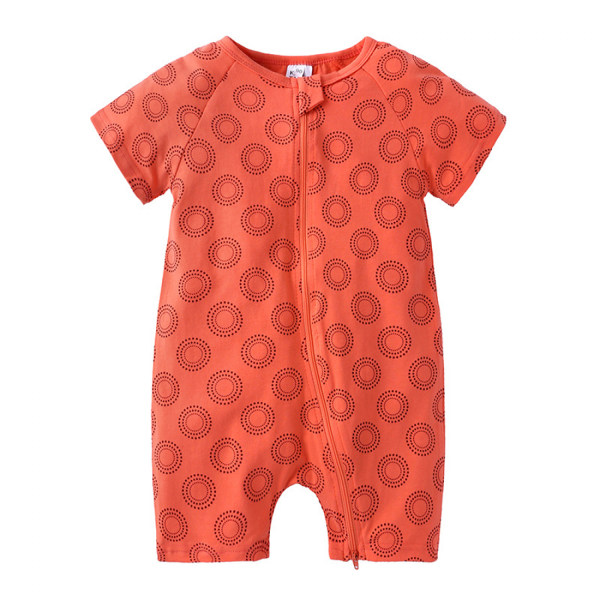 AVEKI Baby Boy Girl Kortärmad Romper Unisex Toddler Jumpsuit i bomullsdragkedja --- Orange Circle （Storlek 100）