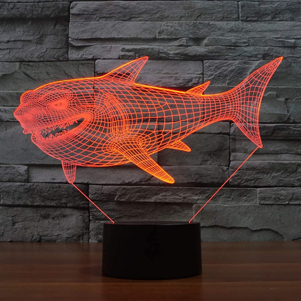 3D Hai-yövalo LED-illuusiolamppu 7 väriä vaihtuva pöytälamppu kosketusohjauksella USB-kaapelilla Makuuhuoneen sisustus Juhla- ja syntymäpäivälahjat Lelut