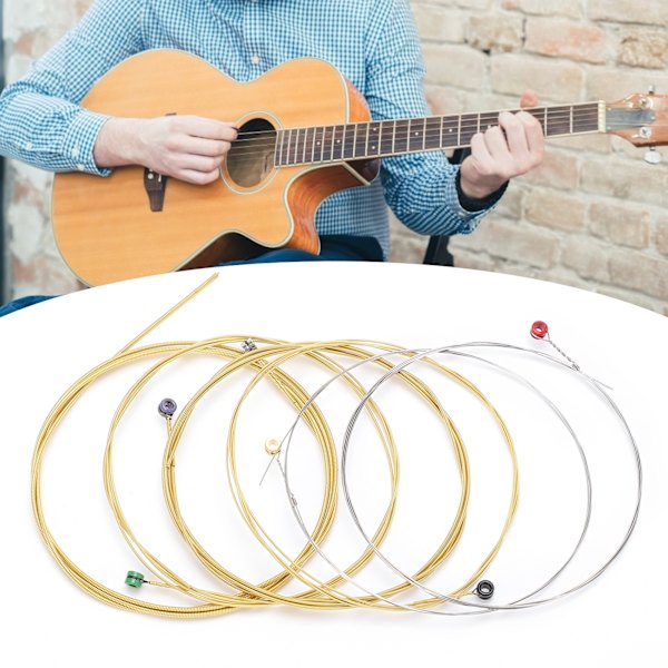 6 stk gitarstrenger i karbonstål med fosforbronsesvikling, strengeinstrumenttilbehør TX630