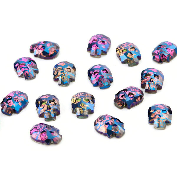 10 st/påse Skalleformade färgglada glasstrass nagelkonstdekoration 3D DIY manikyr lila