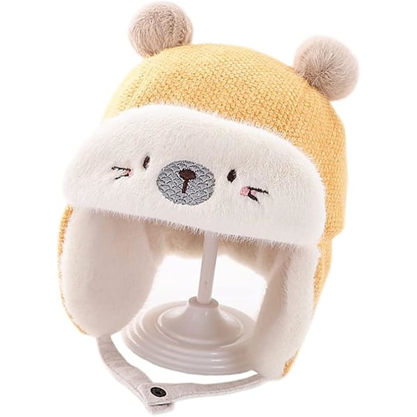 Heklet øreklafflue i fleece, beanie-lue, varm vinterlue i strikk for småbarn, jenter og gutter, 01