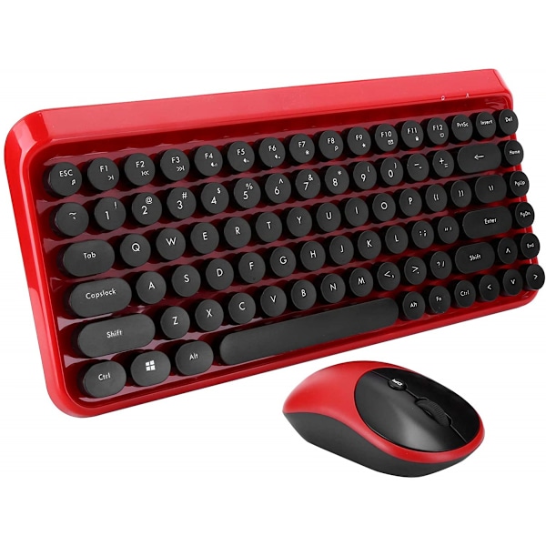 SHUJIK Universell Trådlös Tangentbord Mus Set Punk Stil Spel Mus Tangentbord för Dator Bärbar Dator (röd)