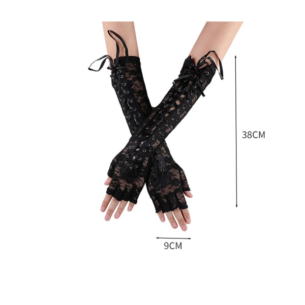 AVEKI Fingerless Handskar för kvinnor Armbåge Snörning steampunk Kostym Armvärmare, Nylon Vit