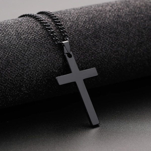 Miesten ristiristikaulakoru, musta ruostumaton teräs, yksinkertainen ristiristiriipuskaulakoru miehille ketjulla
