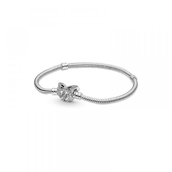 S925 hopeakäärmeluubracelet, perhosen soljen käärmeketju kuutiosirkonia-rannekoru (6,29 tuumaa)