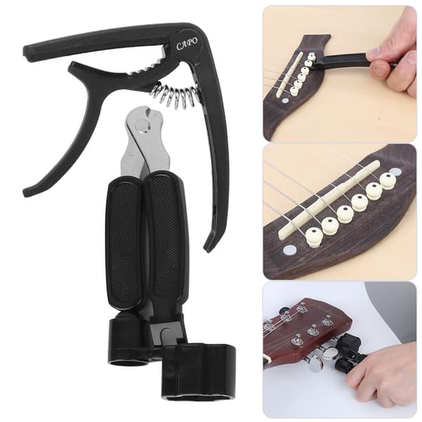 Gitarrtillbehör Kit Strängar Byte Winder Capo Pins Nagel Plektrum Combo Reparationsverktyg