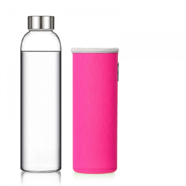 Karaf 360ml med ærme og låg i rustfrit stål - Lækagesikker hætte, genanvendelig, perfekt til rejser og opbevaring af drikkevarer, juice, pink