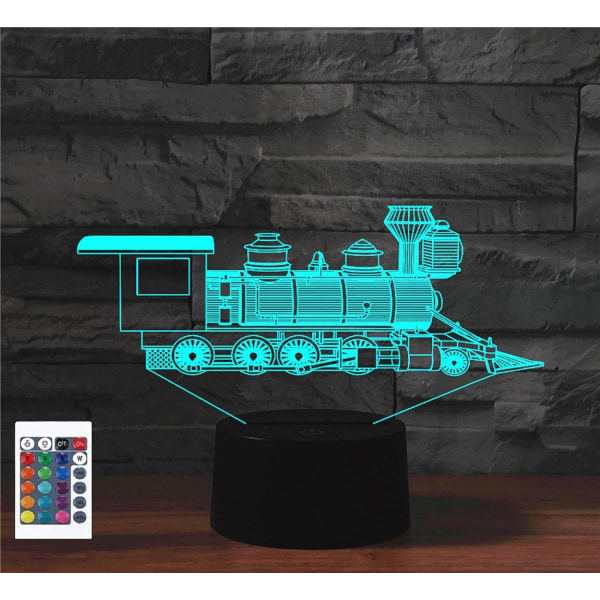 WJ 3D Lokomotiv Fjernbetjening 16 Farve Natlys Illusion Akryl LED Bordlampe Sengelampe Børns Soveværelse Skrivebordsdekoration Fødselsdagsgaver Legetøj til Børn