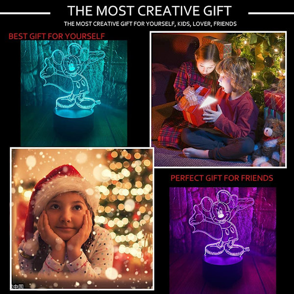 Søt Tegneserie Minnie Mickey Mouse 3D LED Optisk Illusjon Soverom Dekorasjon Bordlampe med Fjernkontroll 7 Farger Skift Dimbar Akryl