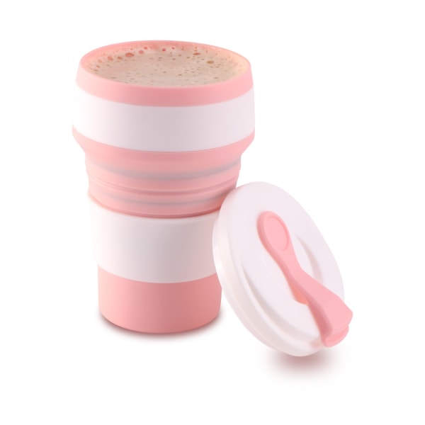 Kaffekopp - Hopfällbar silikon resekopp i fickstorlek, 12 oz / 355 ml (rosa）