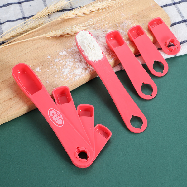 Köksmätskedar Professionella plastmåttskedar med kaffeskedar, set med 4 för att mäta flytande och torra ingredienser (röd)
