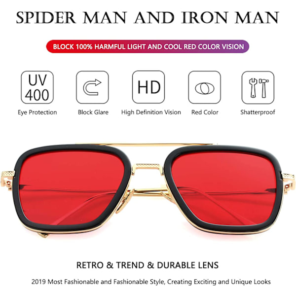 Solbriller Vintage Kvadratiske Metal Stel Briller til Mænd og Kvinder - Iron Man og Spiderman Solbriller