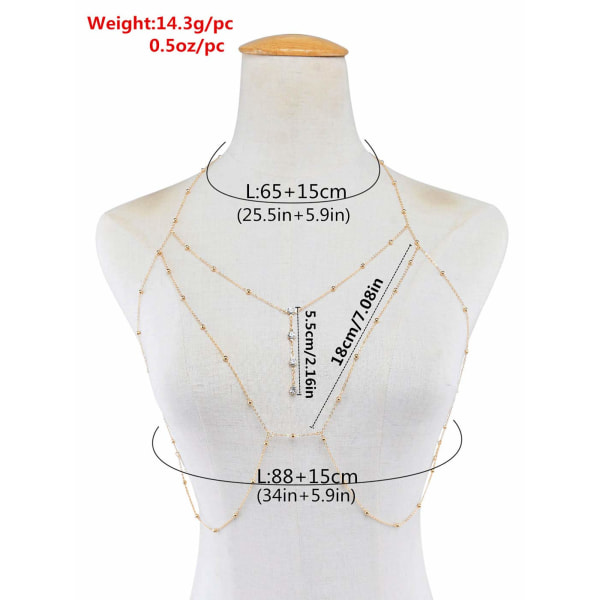 Crystal Rhinestone Bead Body Chain Sele Body Smycken Bikini BH Infinite Personality Body Chain Accessoarer för kvinnor och flickor (guld)