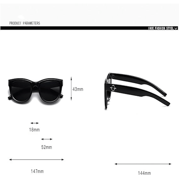 Aurinkolasit, Naisten Ylelliset Lasit, Tide Drive, UV-Aurinkolasit, Muodikkaat Aurinkosuojat Bright Black and Gray