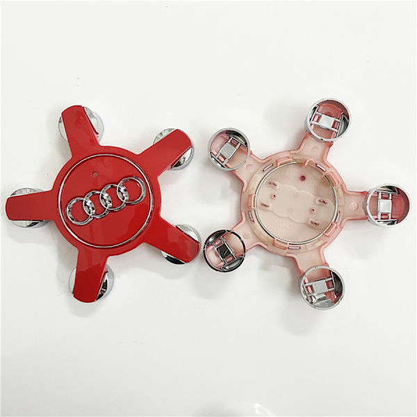 Passar till Audi 134mm femkloig fotdäcksskydd navkapsel logotyp A6 A4L-Audi 5-kloig konvex röd (fyra pack)