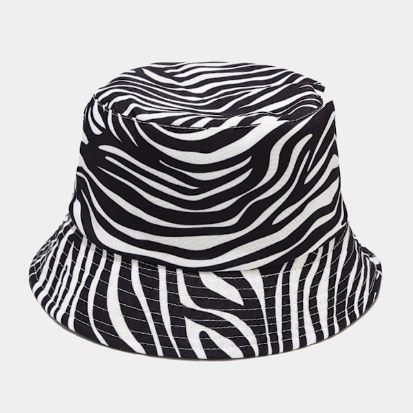 AVEKI Unisex Zebra-kuvioinen Kaksipuolinen Kääntyvä Bucket-hatti Kalastajamalli