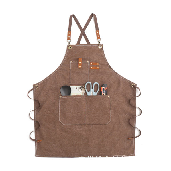 Lehmännahka denim-työtakki barista-hihnapukeutumisravintola puutarhanhoito kukallinen kampaaja haalari (camel)