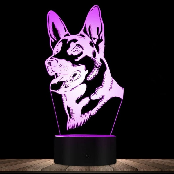 WJ 3D Varg Hund Nattljus Lampa Illusion Nattljus 16 färger Bordsdekoration Lampor Gåva Akryl Platt ABS-bas USB kabelleksak