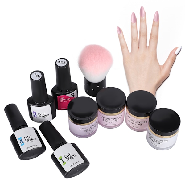 10 stk. Negle Dyppepulver Sæt Neglekunst Pulver Top Base Coat Gel Pensel Manicure Værktøj (C Sæt)