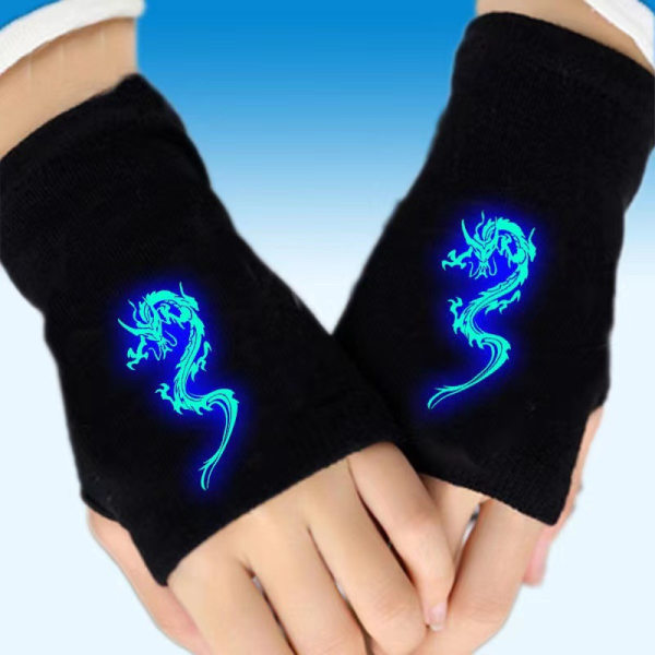 Vinterhandskar, lysande anime, handskar i ett stycke, män och kvinnor, värme, ridhandskar med halvfinger, Luffy, läckande fingrar（2）