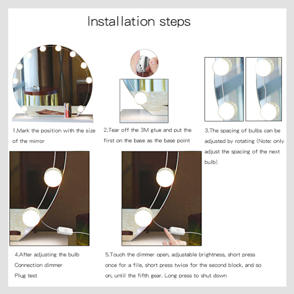 LED-pærer Spejl Lys Toiletspejl LED-lampe Kit Linse Forlygte LED-pærer Kit (12 pærer)