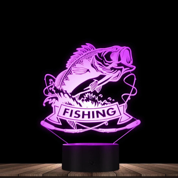 WJ 3D Fiskefisk Nattlys Lampe Illusjon Nattlys 16 Farge Endring Bord Dekorasjon Lamper Gave Akryl Flat ABS Base USB Kabel Leke