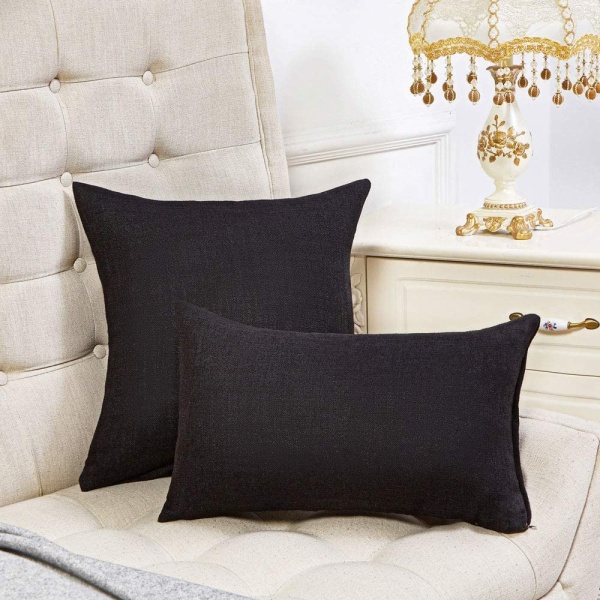 Set med 2 svarta kuddfodral rustikt linne dekorativa kuddfodral 12x20 tum för soffa soffdekoration