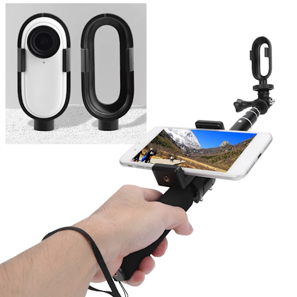 Actionkamera ramfodral Selfiestick med telefonklämma set för Insta360 Go2 tumkamera