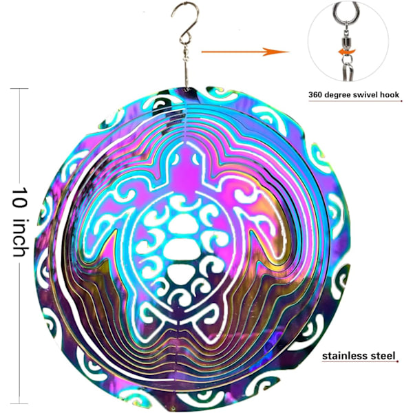 Vindmølle Udendørs Metal 3D Vindmølle Hængende Skildpadde Have Dekoration Gaver Rustfrit Stål Skildpadde Vindmøller med 360° Rotation Turtle