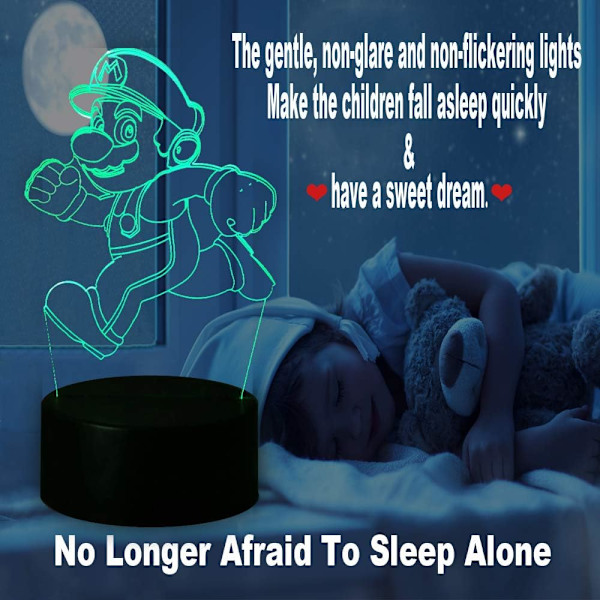 WJ Cartoon Bros Luigi 3D LED nattlys optisk illusjon spillfigur bordlampe med fjernkontroll 16 farger USB-drevet strømforsyning sove nattbordlampe Mario