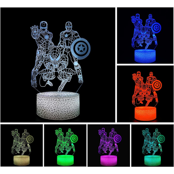 WJ 3D Illusion Natlampe LED Skrivebordslampe Touch Control 7 Farveændring til Hjemmedekorationer eller Børns Feriegaver hjältar