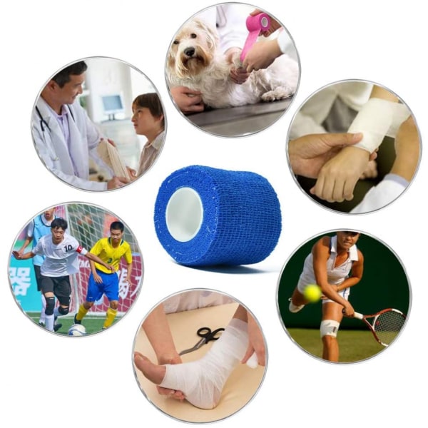 (12-pack) 1” x 5 Yards | Självhäftande bandage, atletisk elastiskt sammanhängande bandage för sportskador, belastning, knä och handled, vristningar och svullnad