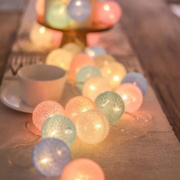 Cotton Ball String Lights - 3M/9.8Ft 20 LEDs Batteridrivna String Fairy Lights för sovrum, fest, inomhus, bröllop, festivaldekor