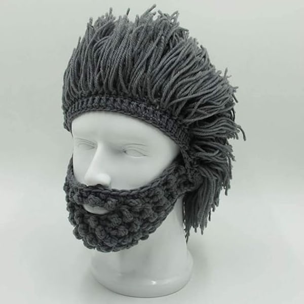 Peruk Skägg Hattar Handgjorda Stickade Varma Vintermössor Skid Rolig Mask Beanie för Män Kvinnor,A