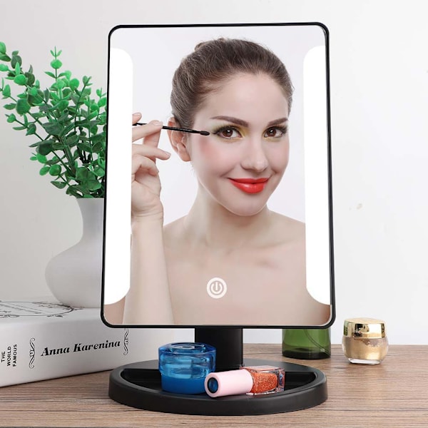 Touch Screen 38 LED Lighted Makeup Vanity Mirror Kosmetisk Spejl med 10X Manifying (Sort)