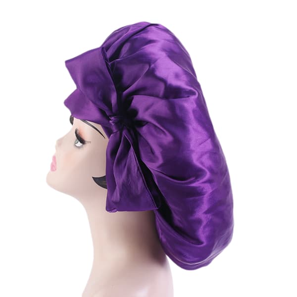 Sæt med 3 satin-sovehætter - Damehårhætte elastisk bred bånd hat med justerbar silke nathat hårtab cap til salon søvn spa, sort