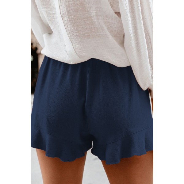 AVEKI Dame Shorts Sommer Casual Komfortable Højtaljede Plisserede Shorts Med Lommer --- Mørkeblå （Størrelse 3XL）