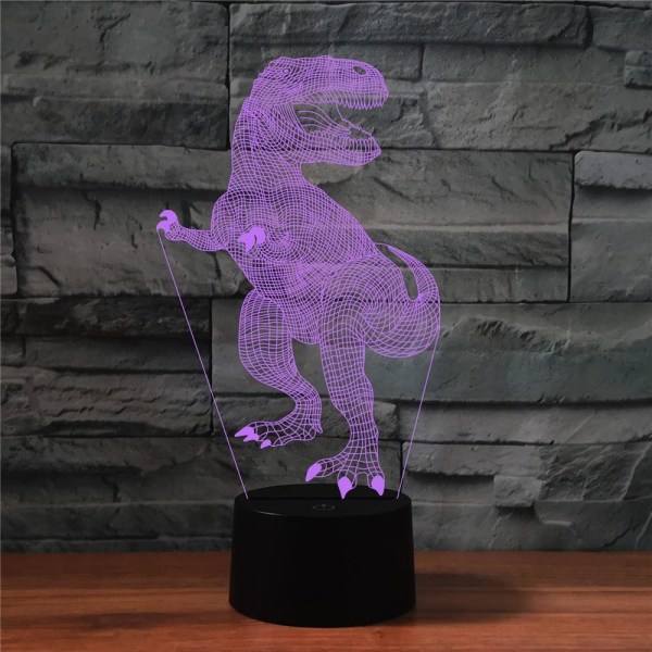 WJ 3D Dinosaur Fjärrkontroll 16 Färg Nattljus Illusion Akryl LED Bordslampa Sänglampa Barn Sovrum Skrivbord Inredning Födelsedagspresenter Leksak för barn