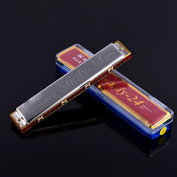 C-nøkkel munnspill 24 hull Resin speilpolering overflate god lufttetthet Tremolo munnspill for nybegynner sølv