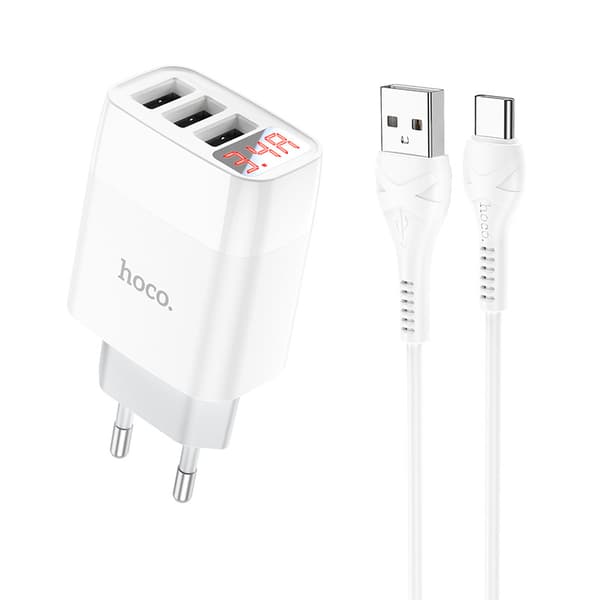 hoco. C93A tre-ports digital display laddare för Apple Android typ-c mobiltelefon tre USB laddningsset