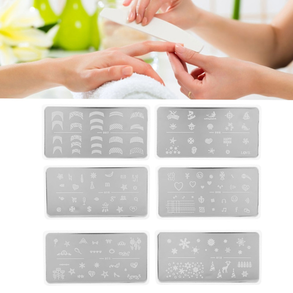 6 kpl Kynsilakkalevysetti Ruostumaton Teräs DIY Manikyyri Suorakulmainen Malli Stencil