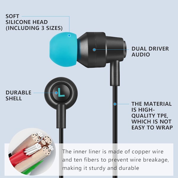 Gaming-ørepropper med mikrofon, kablede hodetelefoner, lav latenstid 3,5 mm Aux, Dual Driver Audio designet for spill, egnet for arbeid/G