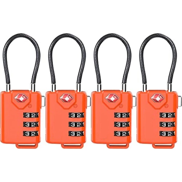 Minivajerkombinationslås Godkänd kabelbagagelås, återställbar kombination med legeringskropp (orange，4pack)