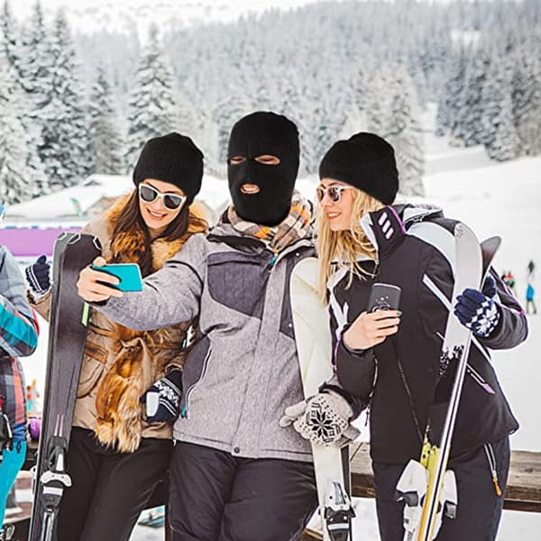3-håls stickad skidmask för män, 2-pack termisk vintervarm stickad mössa balaclava för utomhusbruk