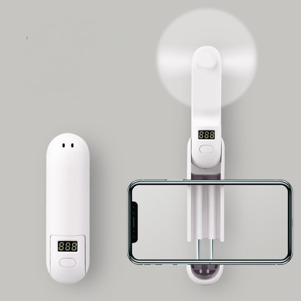 Mini Portable Fans LED Display Luftkylare med Mobiltelefonhållare (Vit)